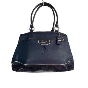 Coach Park Elevated Leather Snakeskin blue Carryall Shoulder Bag